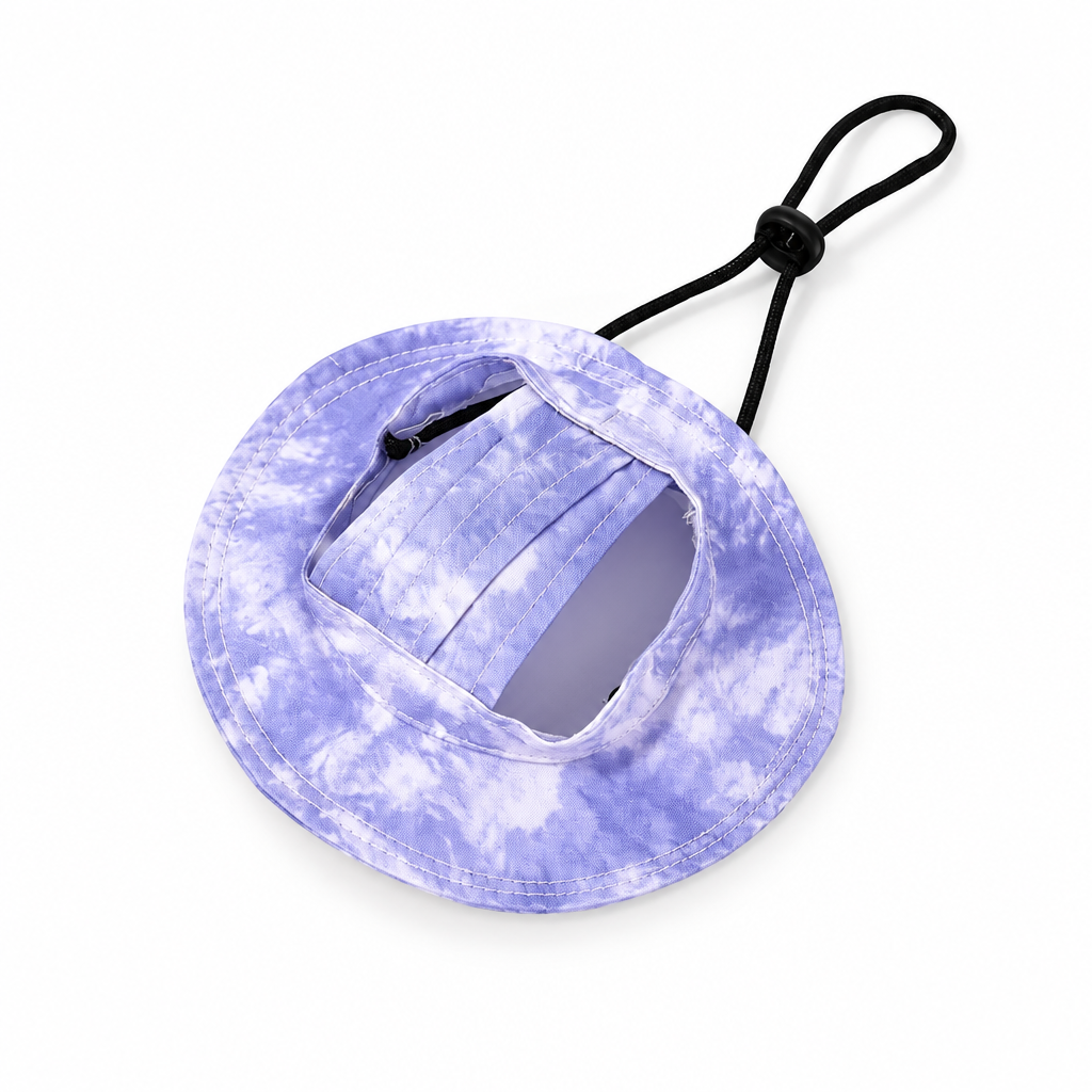Clean product photo of the lavender dog sun hat
